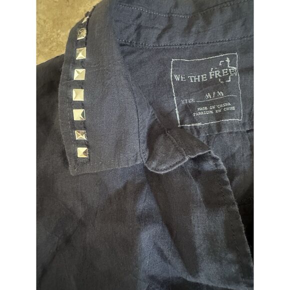 Free People M Ramie Studded Crop Jacket Blouse Navy - Picture 4 of 8